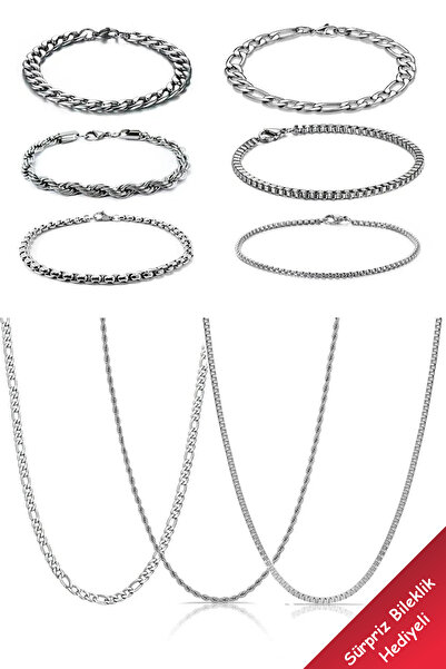 THE Steel 9 Parça Set 6 Bileklik 3 Kolye (AKSESUAR SETİ?M KOLYE VE Bİ?LEKLİ?K...
