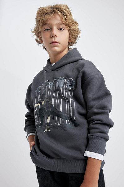 DeFacto Boy's Oversize Fit Hooded Printed Thick Sweatshirt A8632a823wn