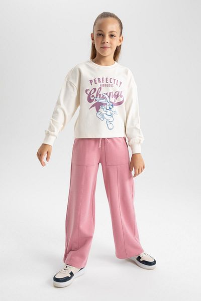 DeFacto Girl's Crop Printed Crew Neck Sweatshirt