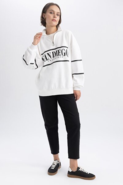 DeFacto Silná oversize mikina Wide Fit s polovičním potiskem na zip A4745Ax23Wn