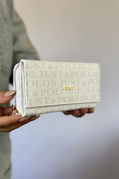 Just Polo White Large Size Women's Wallet with Zipper - Daily Use - 01 Model