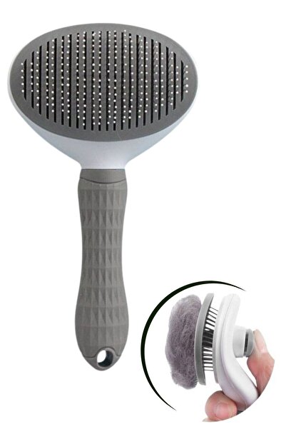 Buffer ® Cat Dog Hair Collector Self-Cleaning Ergonomic Handle Comfortable to Use Comb Gray