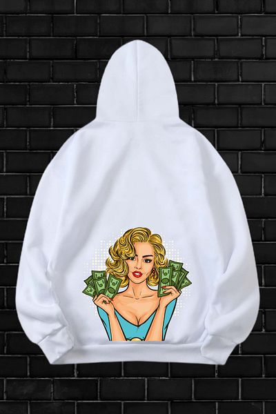 AMMA Unisex Women Dollar Money Printed Oversize Φούτερ με κουκούλα 100% βαμβακερή κουκούλα Καγκουρό με κουκούλα