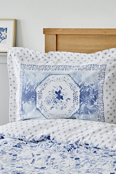 Karaca Home Set cuvertură de pilota de o persoană Amelia Blue, 100% bumbac, cu cearșafuri elastice