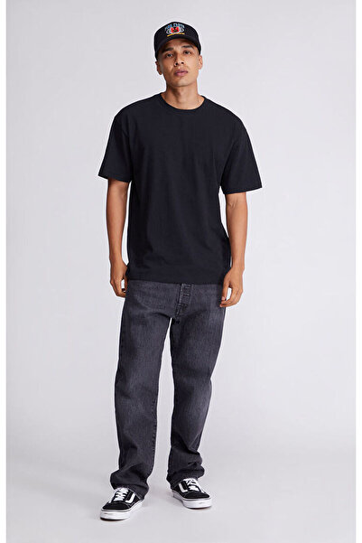 Tarz Cool Ανδρικό μαύρο 100% βαμβακερό κοντομάνικο μπλουζάκι με χαλαρή εφαρμογή με λαιμόκοψη