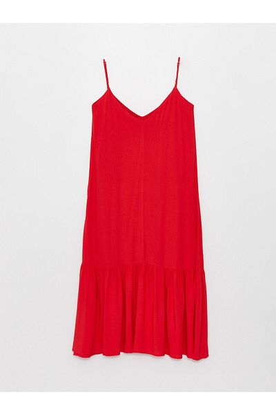 LC Waikiki Damenkleid in A-Linie mit V-Ausschnitt und geraden Trägern