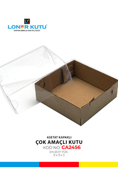 Loner Kutu 9x9x3 Asetat Kapaklı Hediyelik Kutu Çok Amaçlı Kutu Karton Kutu Pasta Kutusu (10 Adet)