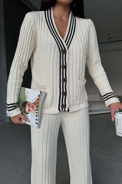 Eka Γυναικεία εκρού ριγέ Ζακέτα Πλεκτά Σετ 0999-23193