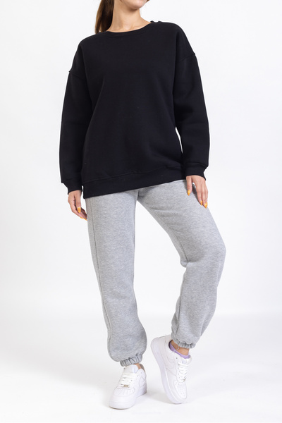macharelbasic Γυναικείο φούτερ με 3 κλωστές με ριχτάρι Oversize Basic