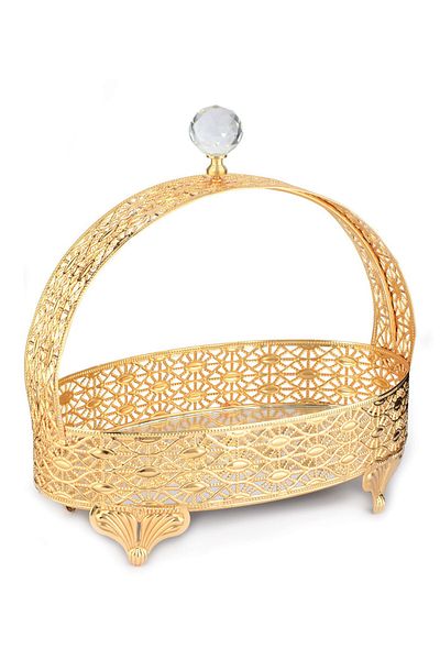 HELVACIOĞLU AKSESUAR 27 Pattern Oval Basket 20*28 Cm Gold