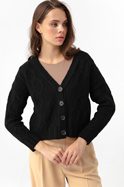 Lafaba Women's Black Knitted Detailed Charmed Knitwear Cardigan