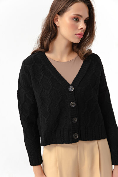 Lafaba Women's Black Knitted Detailed Charmed Knitwear Cardigan