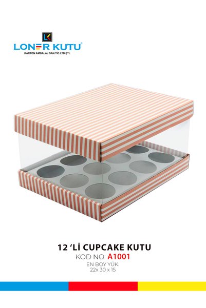 Loner Kutu 22x30x15 Asetatlı 12'li CupCake Kutusu Hediyelik Kutu Çok Amaçlı K...
