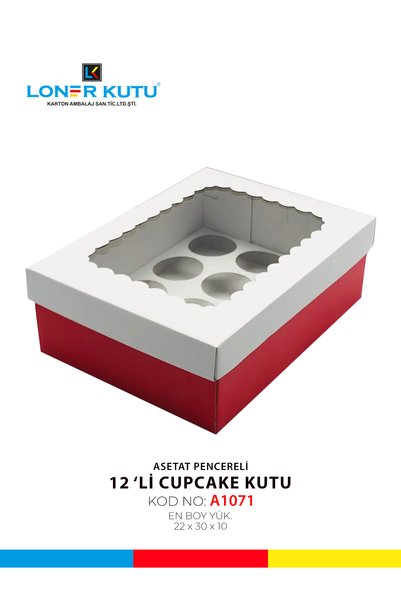 Loner Kutu 22x30x10 Asetat Pencereli Kapak 12'li CupCake Kutu Hediyelik Kutu ...
