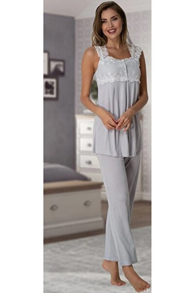 Effort Pijama Effortt Gray Maternity Pajama Set with Dressing Gown 2301