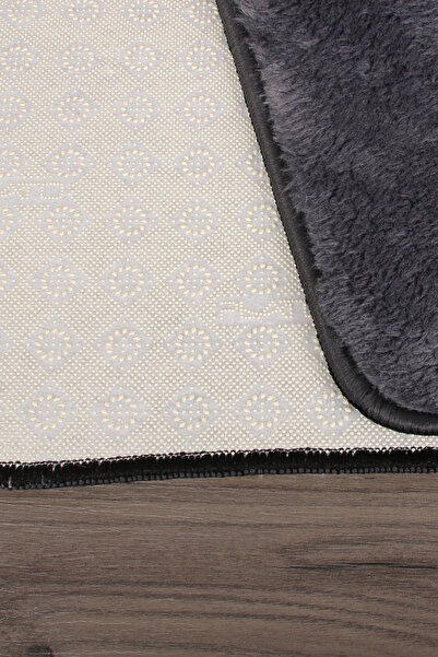 Bonny Home Relax Anthracite Cornered 60x100 + 50x60 cm 2-Piece Pufidik Bath Mat Set Non-Slip Toilet Seat