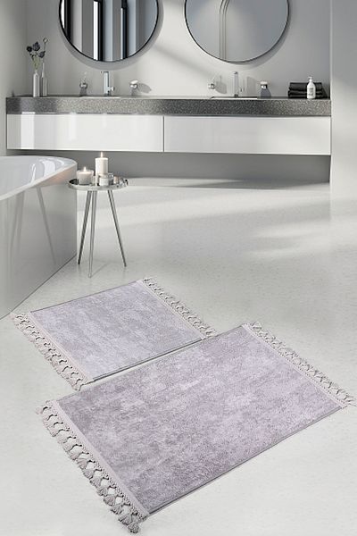 Bonny Home Nova Grey 60x100 + 50x60 cm Σετ 2 τεμαχίων με γωνιακό χαλί μπάνιου με κρόσσια αντιολισθητικό πλενόμενο πατάκι