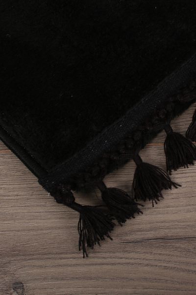 Bonny Home Relax Black 60x100 + 50x60 cm Σετ χαλιού μπάνιου με κρόσσια 2 τεμαχίων με γωνιακό Pompom με αντιολισθητική βάση