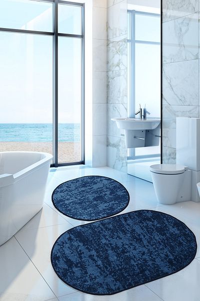 Bonny Home Nova Navy Blue Oval 60x100 + 50x60 cm Σετ 2 πατάκια μπάνιου Αντιολισθητικό σετ καθίσματος τουαλέτας