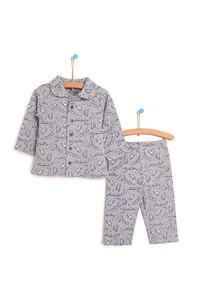 ebebek Hello Baby HelloBaby Basic Baby Boy Shirt Collar Pajama Set