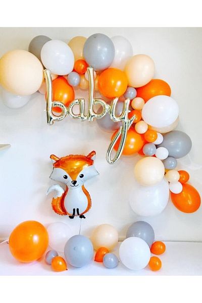 party mix Fox Balloon Set Safari Birthday Balloon Chain Orange Gray Salmon White Balloon Chain Set