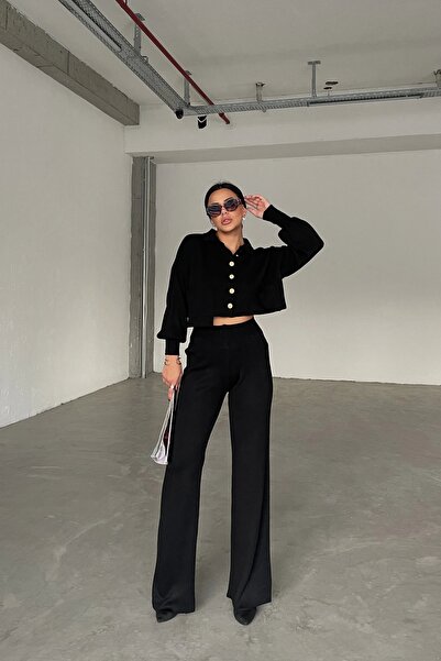 Eka Γυναικείο κοστούμι παντελόνι ζακέτα με μαύρο χρυσό κουμπί 0999-22196