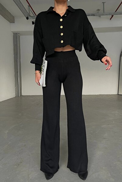 Eka Γυναικείο κοστούμι παντελόνι ζακέτα με μαύρο χρυσό κουμπί 0999-22196