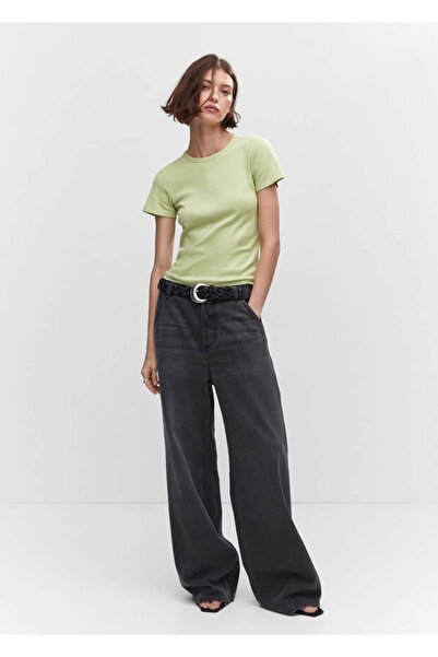 MANGO Woman Βαμβακερό μπλουζάκι με στρογγυλό γιακά