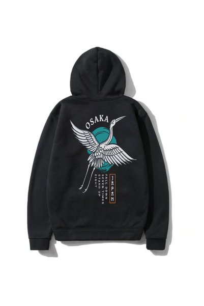 DEEPSENCE Unisex Black Hooded Sweatshirt Osaka Bird Back Printed