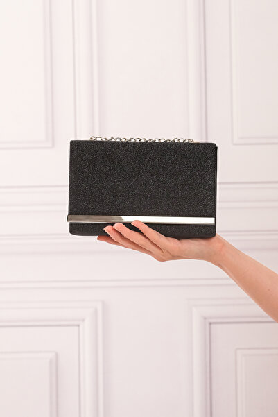 ROZA CANTA Μαύρη GlitterSand Γυναικεία Βραδινή Τσάντα Portfolio