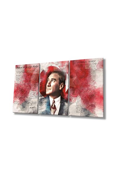 Rosyvien Ataturk, the Anthem of Independence and the Address to Youth 3 Piece Set Glass Painting, Home Office School Wall Durable Decor