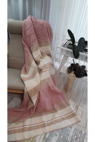 asildükkan 4 Seasons Cotton Blanket Double 180*220cm Balcony TV Blanket Pink Striped
