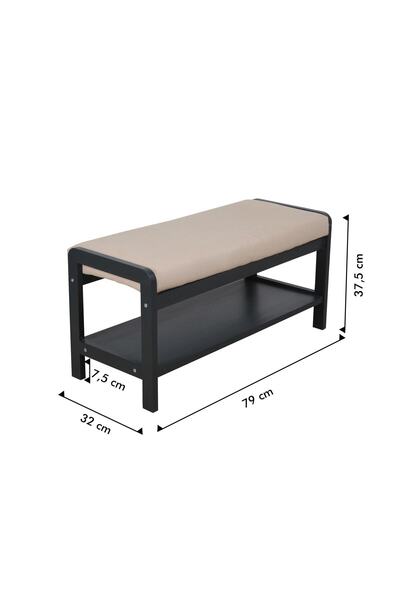 Fulya Ahşap Minderli Ahşap Ayakkabılıklı Bank Antrasit Gri Renk