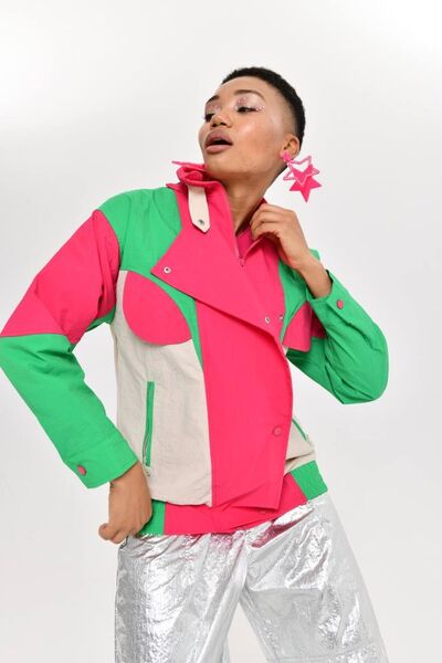 S&A Collectionn Kadın Çok Renkli Rahat Kesim Astarlı Bomber Ceket Yağmurluk