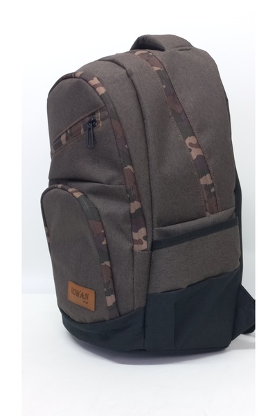 ROWAN ÇANTA SCHOOL BAG SPECIAL PATTERNED ZIPPER BROWN LINEN WATERPROOF FABRIC LAPTOP WITH COMPARTMENT 44*34*24 CM
