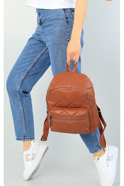 MAC&MOS Women's Tan Quilted Column Mini Backpack
