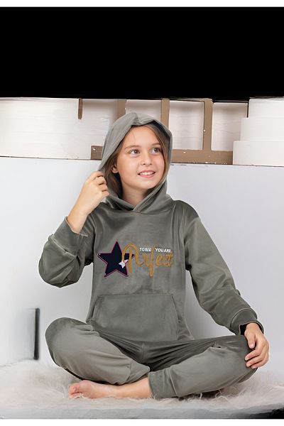 Pyjama Familya Set de pijamale din catifea cu glugă pentru fete