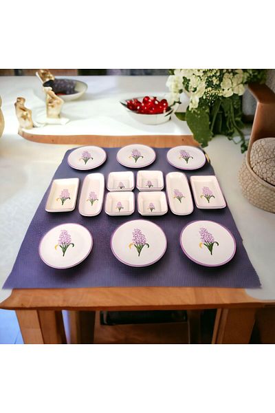Akkoyunlu home 14 Piece Lavender Decorated Breakfast Set for 6 Persons Luxury Breakfast Presentation Set Plate