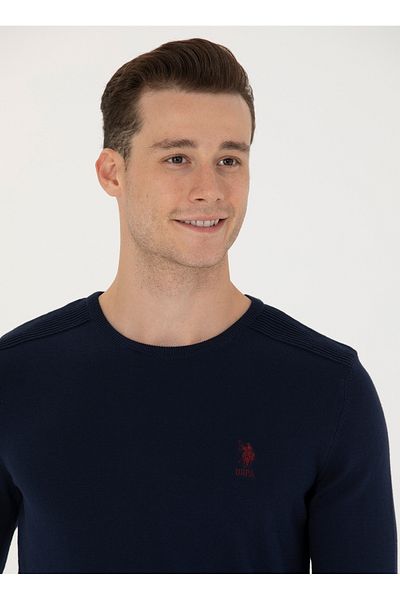 U.S. Polo Assn. БАЗА. Polo Assn. Тъмносин мъжки пуловер с кръгло деколте TD01-BSK23