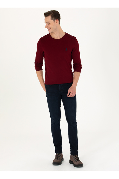 U.S. Polo Assn. U.S. Polo Assn. Bisiklet Yaka Slim Fit Bordo Erkek Kazak TD01-BSK23