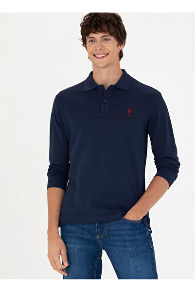U.S. Polo Assn. يو اس بولو اسنسويت شيرت رجالي بياقة بولو باللون الأزرق الداكن...