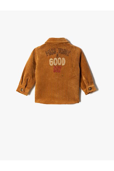 Koton Corduroy Shirt with Flap Pockets and Embroidery Detail on the Back