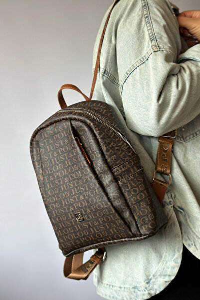 Just Polo حقيبة ظهر نسائية كبيرة الحجم 2042 بني بني