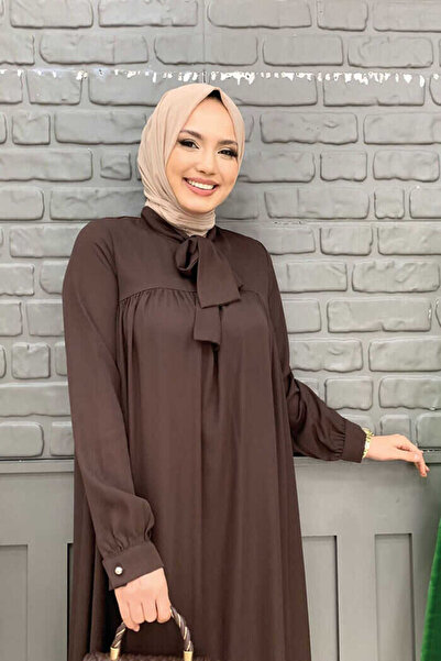 Bym Fashion Detail límečku Šifonová tunika s manžetou 2454 Hnědá