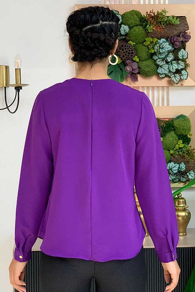 Bym Fashion Plain Crew Neck Sleeve Button Detail Short Underwear Blouse 5298 Purple