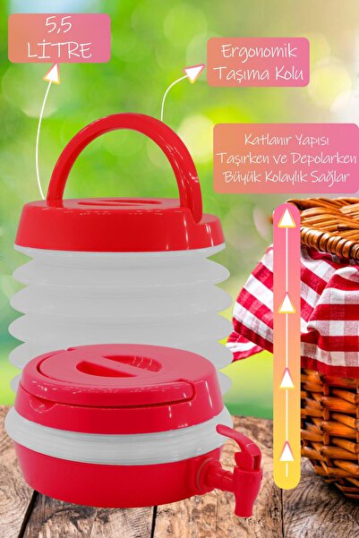 Telvesse Folding Water Canister with Tap Outdoor Accordion Camping Fountain Picnic Demijohn Beverage Bottle Bucket Red