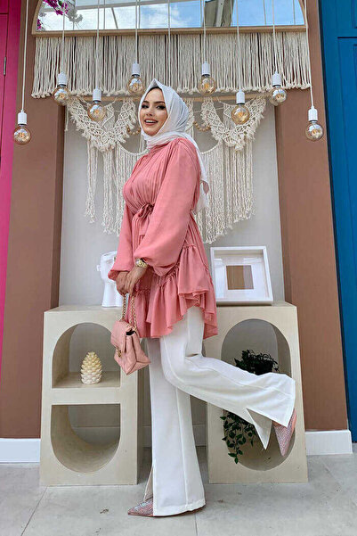 Bym Fashion Φούστα Pleat Look Waist Belted Pleated Tunic 2673 Πούδρα