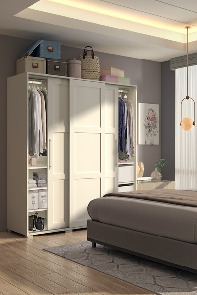 DEKOREX Srg231-3-beyaz 3 Kapaklı 3 Çekmeceli Sürgülü Gardırop