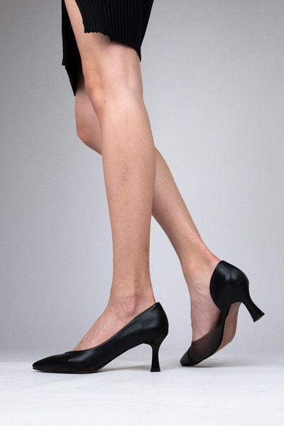 Modabuymus Oslo Black Short Goblet Heeled Stiletto Heeled Shoes