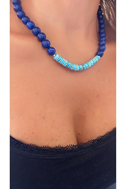 splashtakı 925 Ayar Gümüş Kolye Doğaltaş Turkuaz Lapis Lazuli Takı